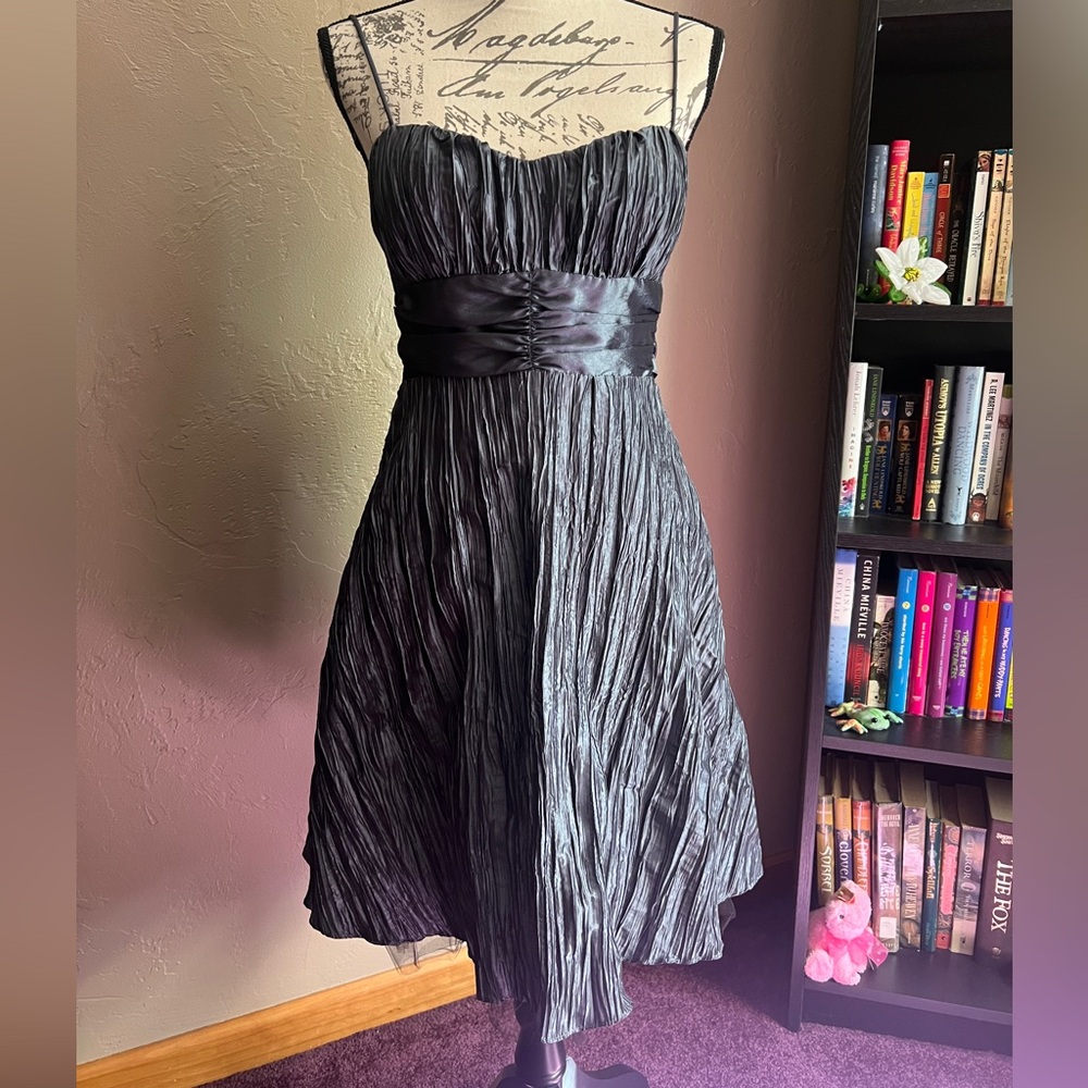 Silver Strapless Crinkled Look Cocktail Dress